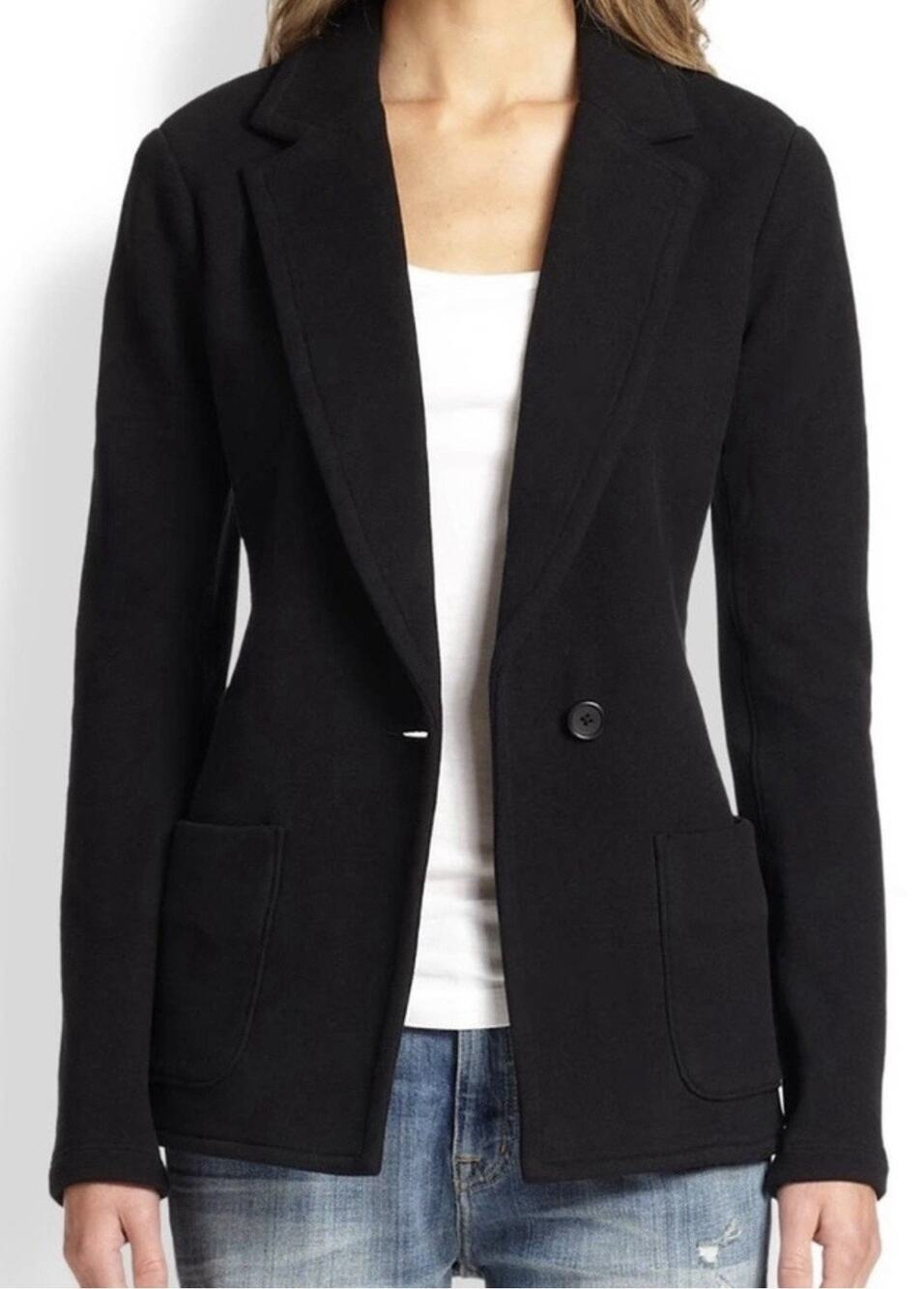 James Perse Black Shawl Collar Knit Blazer — L Cotton Casual Minimalist Basic